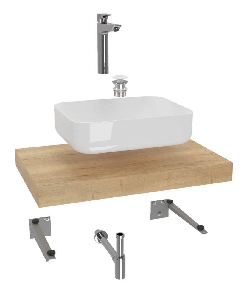 Koupelnová sestava Hansgrohe s deskou pod umyvadlo Dolce 80x8x50 cm dub halifax KSETDO6