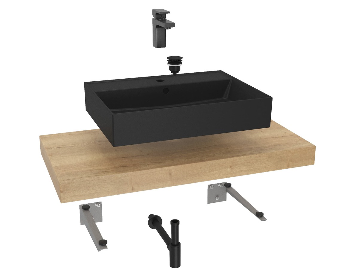 Koupelnová sestava Hansgrohe s deskou pod umyvadlo Dolce 100x8x50 cm dub halifax KSETDO16