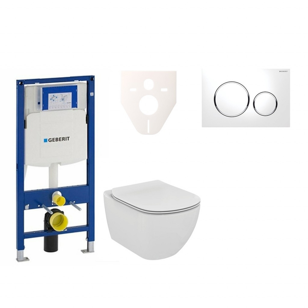 Cenově zvýhodněný závěsný WC set Geberit do lehkých stěn / předstěnová montáž+ WC Ideal Standard Tesi 111.300.00.5NE4